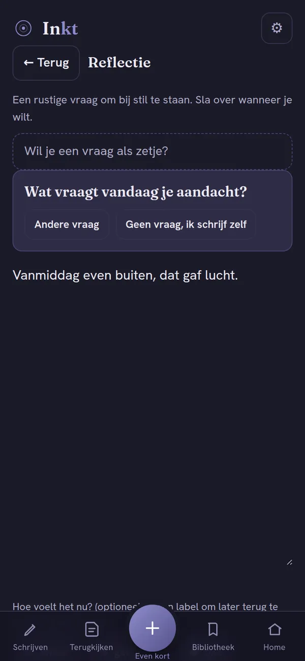 Inkt — een wisselende reflectievraag, altijd optioneel