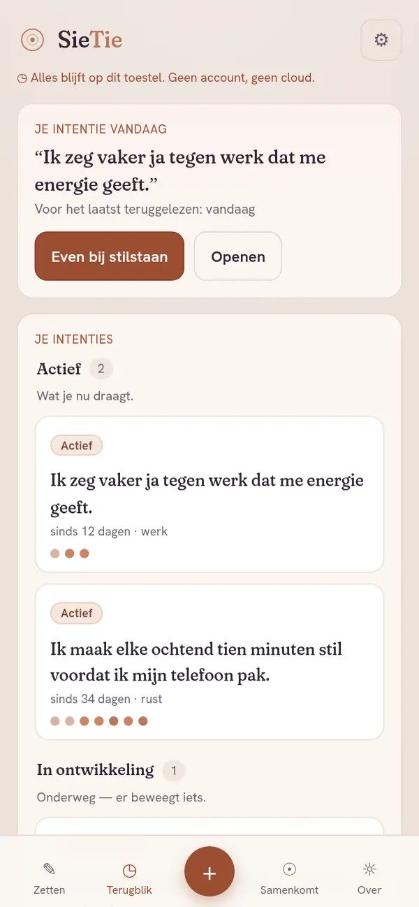 Kiem — je intenties rustig terugzien, met een zacht afstem-teken