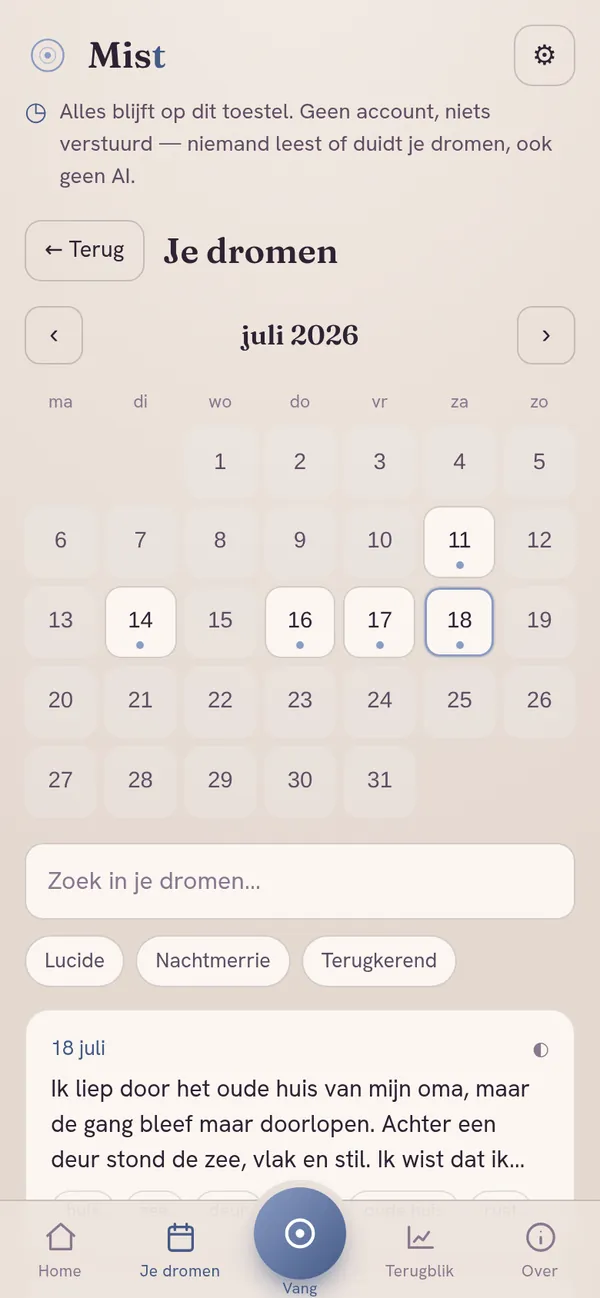 Mist — je dromen terugkijken op datum en markering