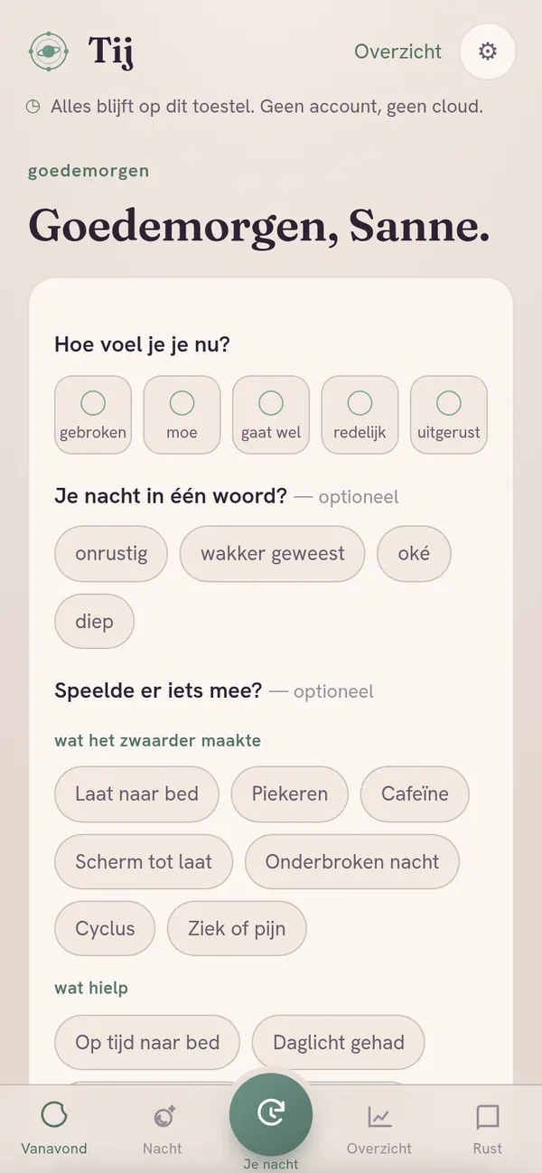 Tij — ochtendscherm: hoe was je nacht?